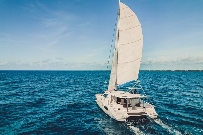 5H Private 44' Catamaran All-Inclusive - Tulum & Playa del Carmen - Leaving Puerto Aventuras for a private day at sea