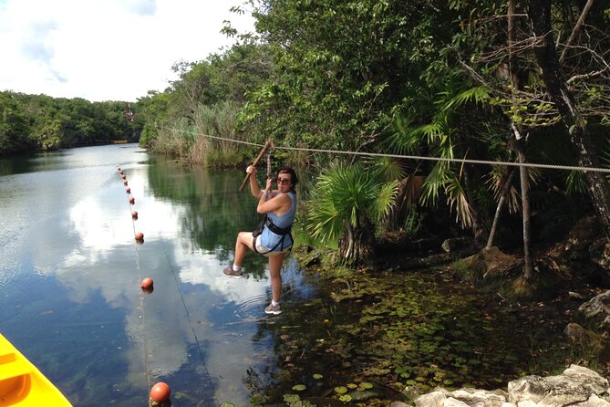 Zip lining and Canoe Monkey jungle in Tulum - Rappelling and swimming in a sacred cenote